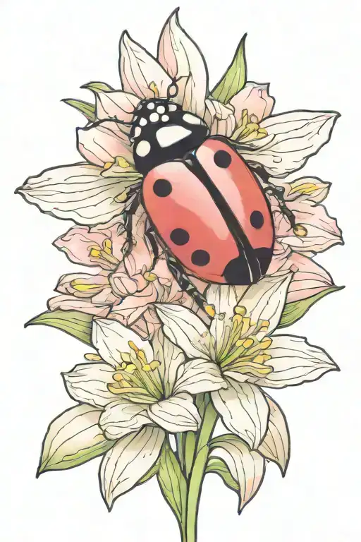 Ladybug On A Pink And White Daffodill