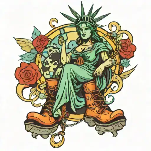 Lady Liberty Wearing Dollar Necklace With Boots On