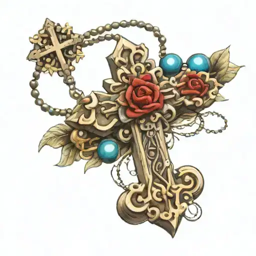 Cross With Rosary Wrapped Loosely