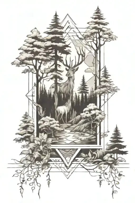 Geometric Forest Scene Black And White