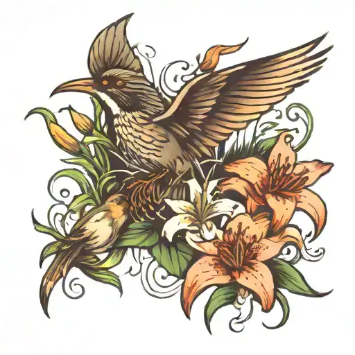 Gras Then Lillies Then A Bird Flying