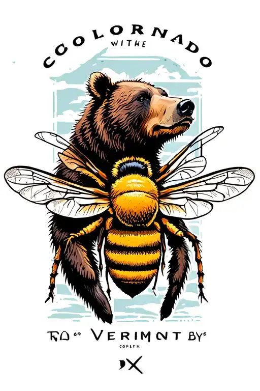 Bear And Honey Bee With Colorado And Vermont Incorporated With Thin Line Designs