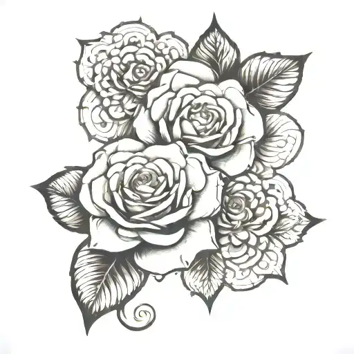 Black And White 2 Roses And Mandala Tattoo Between Shoulder And Elbow
