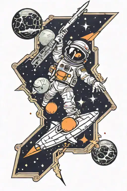 Neo-traditional Style Tattoo With An Outer Space Theme In A Vertical Rectangle