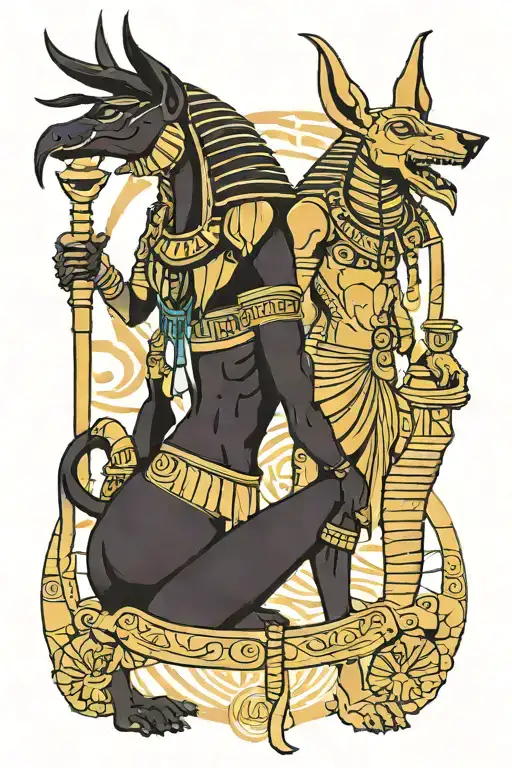 Egyptian God Thoth Standing Behind The Egyptian God Anubis