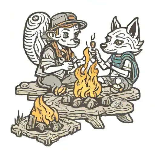 Best Friends Sitting Around A Campfire