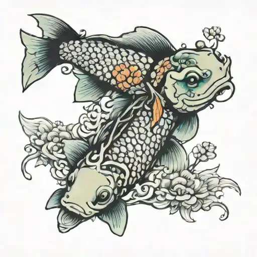 Koi Fish And Gecko Framed