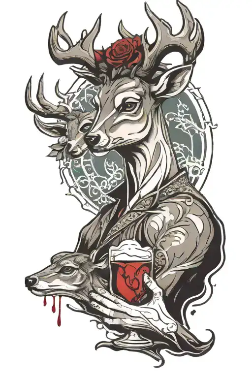 Deer With A Vampire Drinking Blood