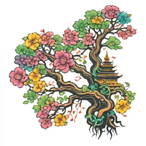 Fantastic Buddhist Tree With Vibrant Colours