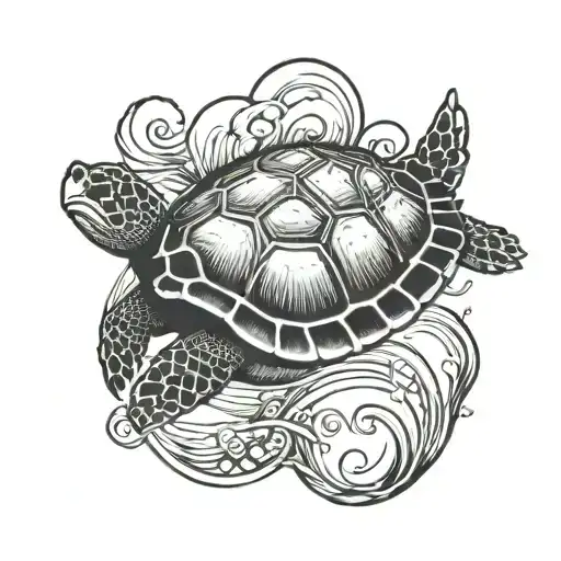 Black And White Turtle Swimming