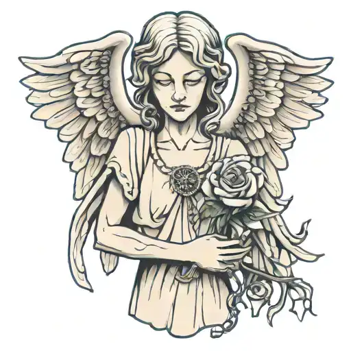 A Weeping Angel Holding A Chained Rose