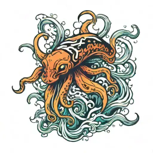 Squid In Water Attacking