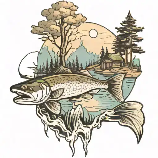 Fishing And Lake With Trees