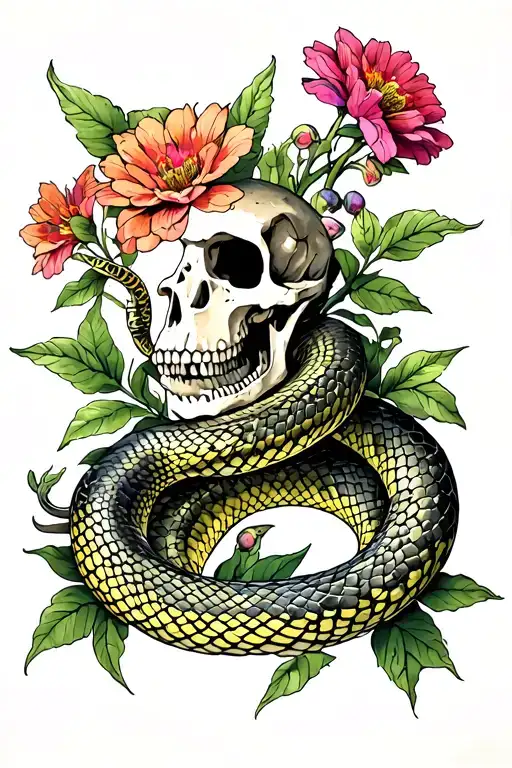 Snake Skeleton With Flowers Growing Out Of It
