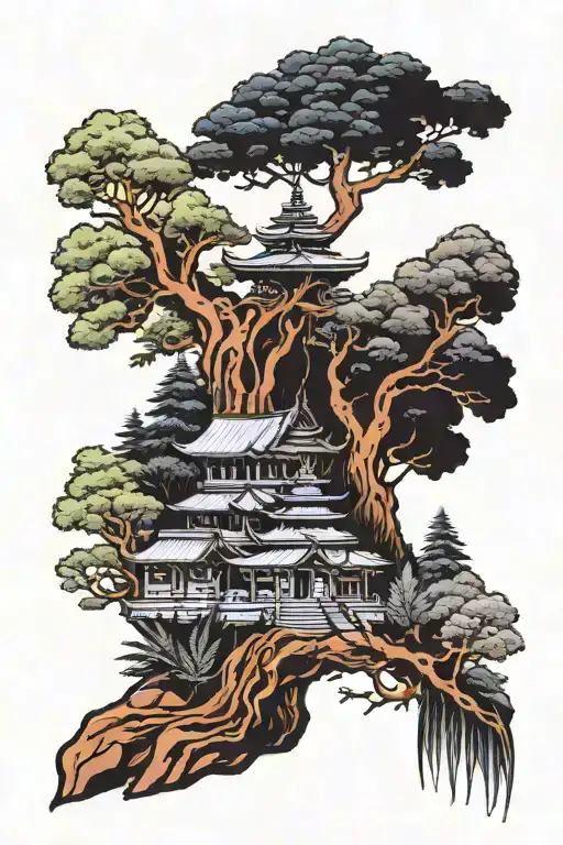 Nepali Tattoo Containing Forest And Himalays