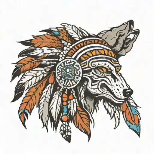 Wolf Indian Headdress Being Worn