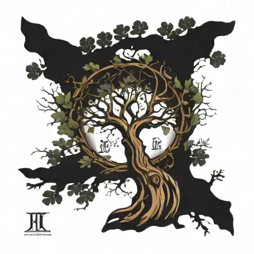 Oak Tree Growing With Roman Numerals And Lyrics Incorporated