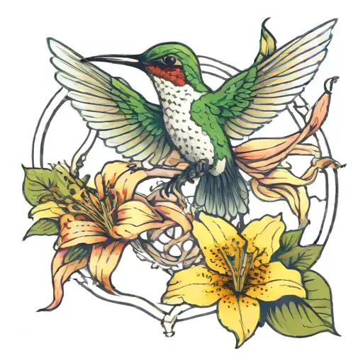 A Hummingbird Feeding From A Lilly Connected By An Infinity Sign
