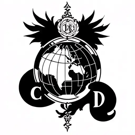 Globe Tatto With Initials Of Family Initials Intertwined