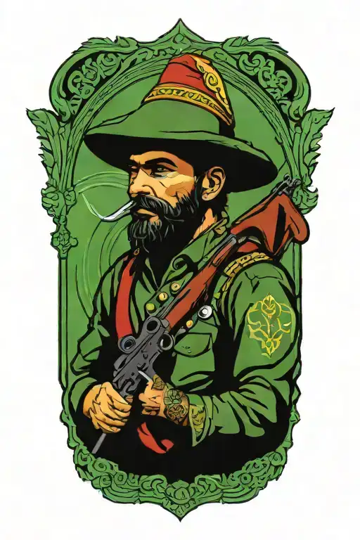 Cloth War Gunman Kurdish Green Red Yellow Family