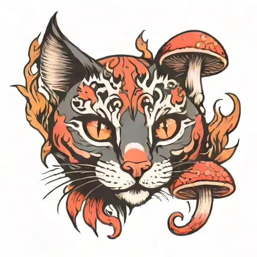 Fire Redcrazycat With Mushrooms