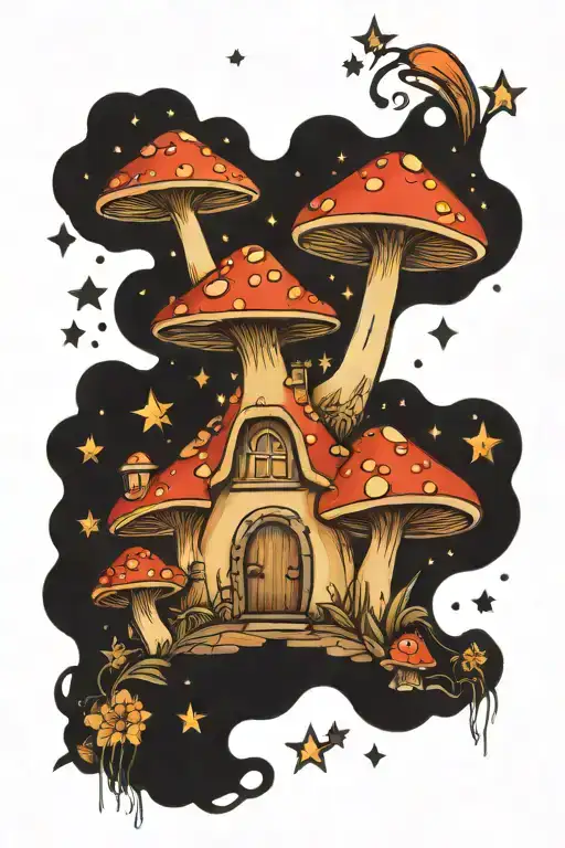 Mushroom Fearie Hut Space Stars