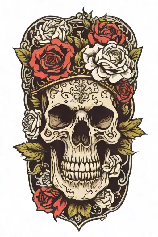 Skull Crown And Flowers