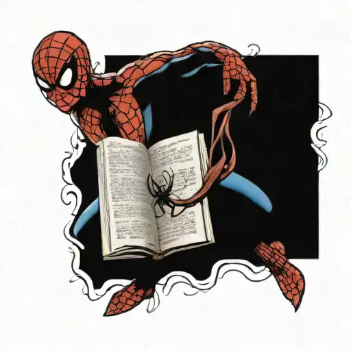 Tattoo Of Spider-man Swinging While Reading The Holy Bible With The Power Of The Holy Spirit
