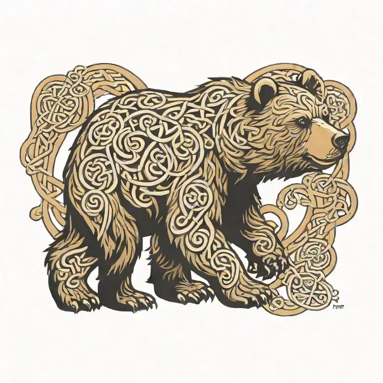 Cute Funny Bear Surrounded By Celtic Knots