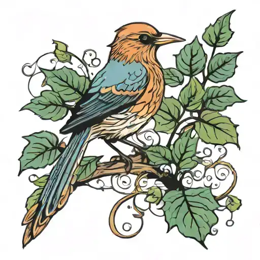 Bird With Ivy Vines In Sky Full