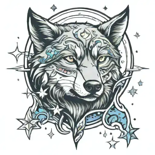 Moon Wolf Stars Galaxy