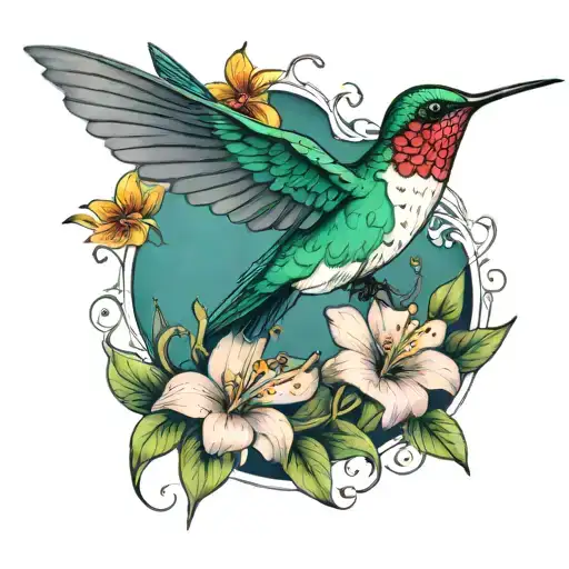 Humming Bird With Flowers
