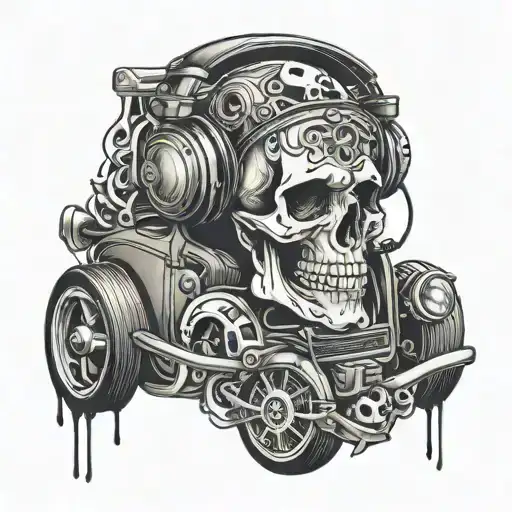 Cars And Skull Wearing Headphones