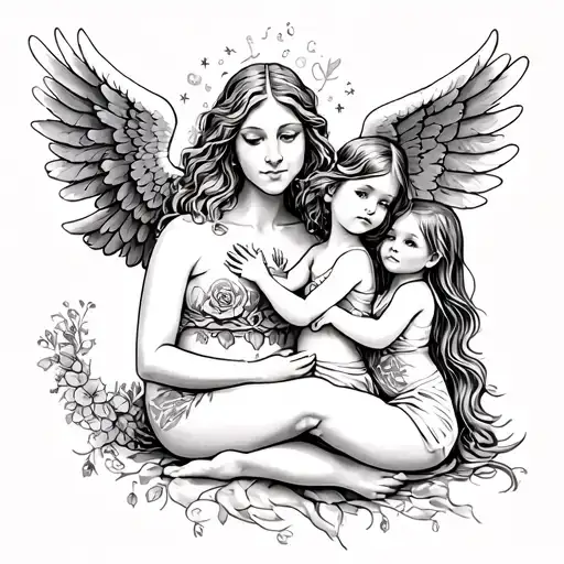 A Mother With Two Kids And Her Angel Baby