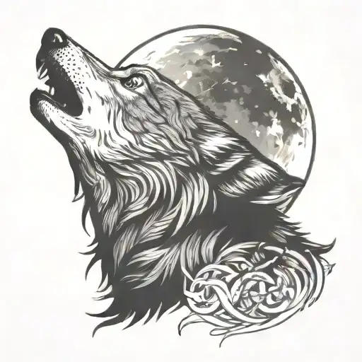 Wolf Howling At Full Moon Merging Together