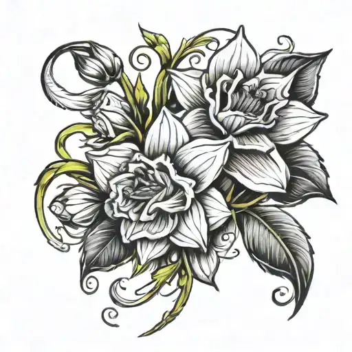 Daffodil And 1 Rose Entwined