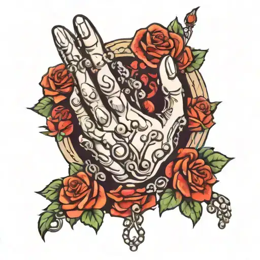 Praying Hands Holding A Rosary And Roses Growing