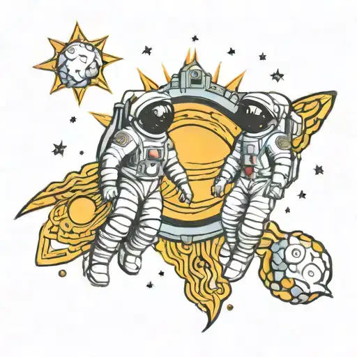 Space Simple Sun Two Astronauts