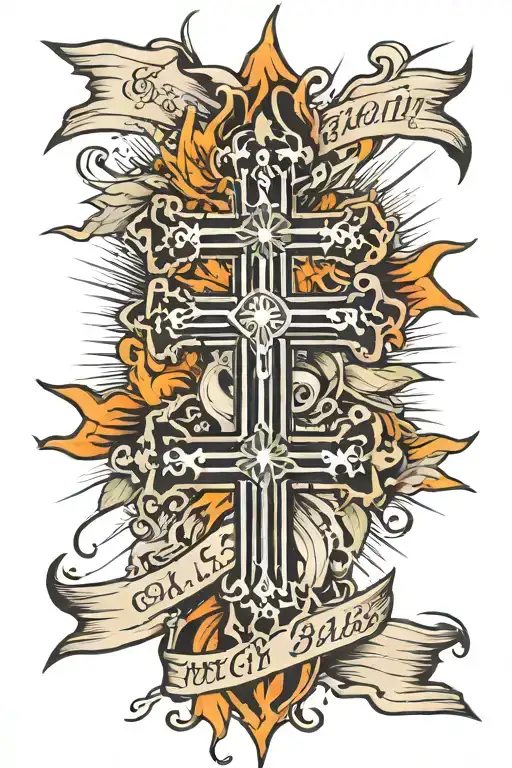 Cross With 4 Banners With Sun Rays Beaming Down On It