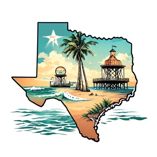 Texas State Outline With Galveston Pleasure Pier Scene
