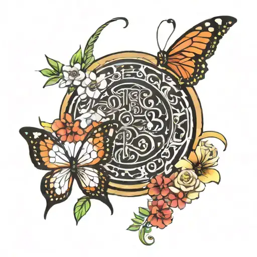 Warrior In Arabic Writing With Flowers And Butterflies Around It