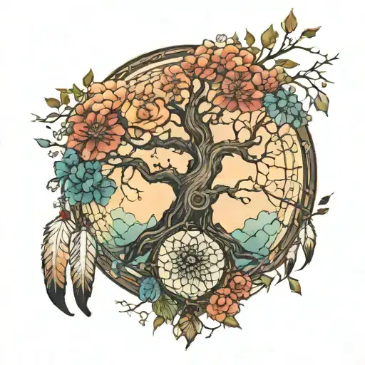 Tree Of Life Holding Dream Catcher Entangled