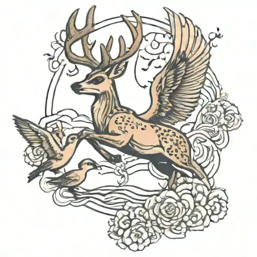 Deer And Ducks Flying