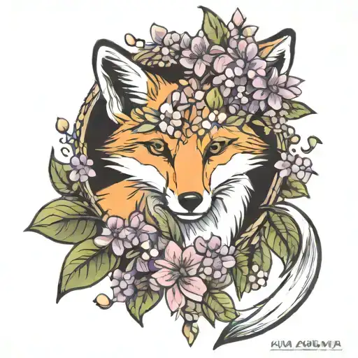 Fox And Lilacs Blooming