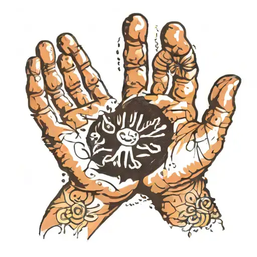 Handprint Of A Child With An Animal And Its Baby