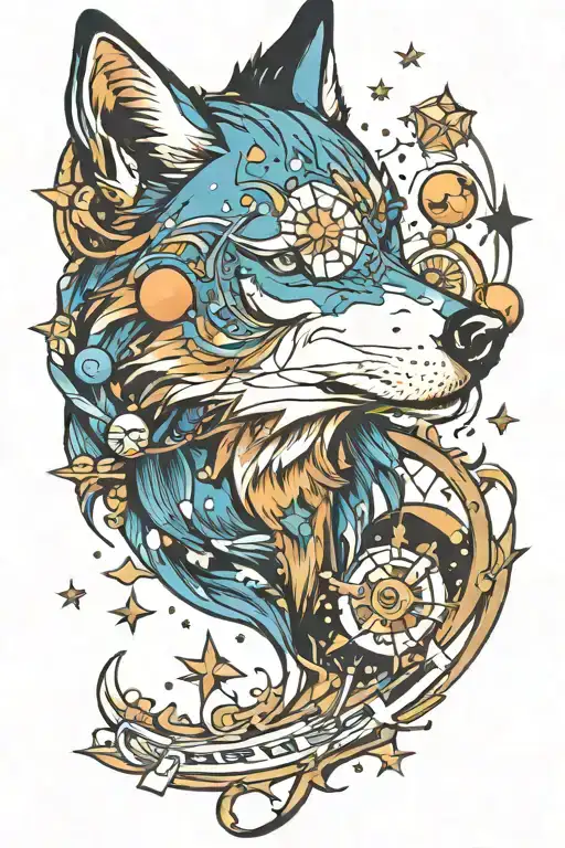 Blue Eyed Wolf With Stars And Planets