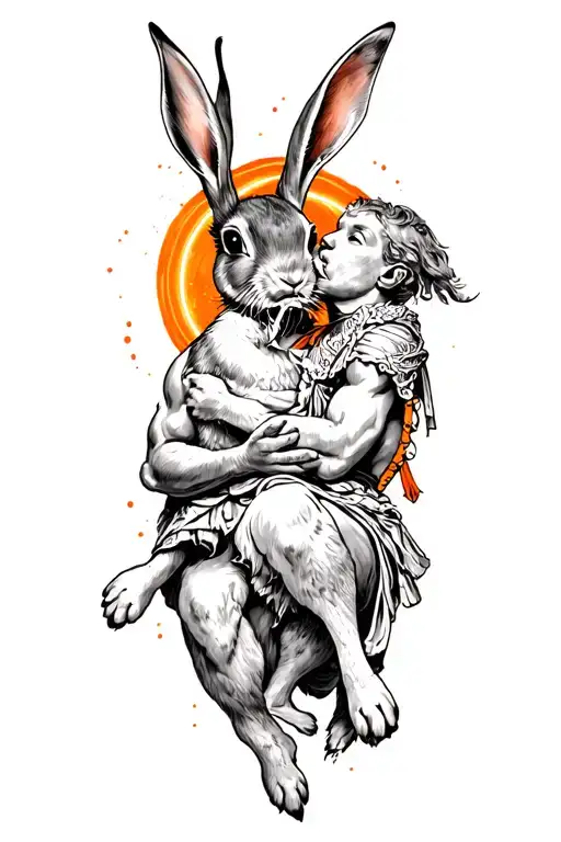 Achilles Eating A Rabbit Illuminated By An Orange Light
