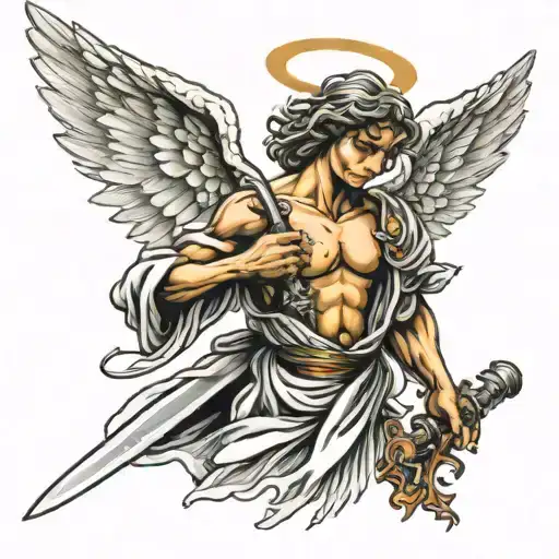Angel With Wings And Sword In Hands