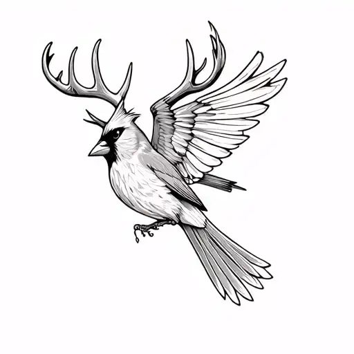 Flying Cardinal With Antlers
