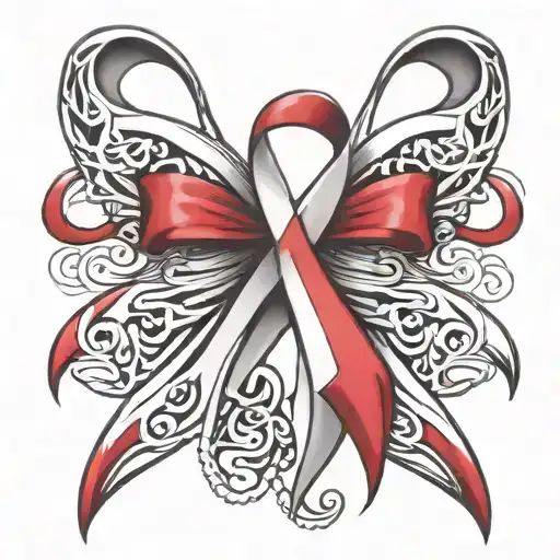 White And Red Cancer Ribbon